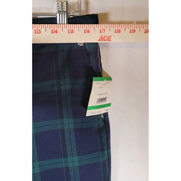 Anne Klein Pants Stretch Green Navy Striped Slash Pockets Slim Ankle Size Large - Picture 5 of 9